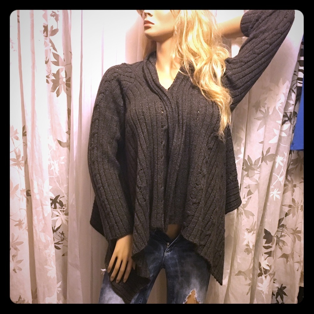 Faded Glory Charcoal Cable Knit Asymmetrical Cardigan Sweater | Layer | Size M - Picture 2 of 4